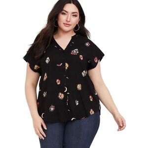 Torrid Black Sacred Hearts Challis Dolman‎ Blouse 3X